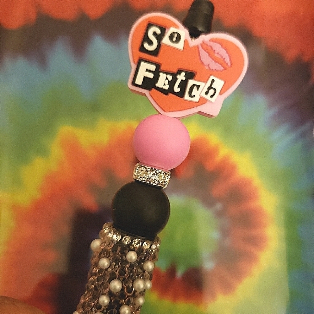 Handmade Mean Girls So Fetch Rhinestone Beaded Silicone Focal Bead Pen